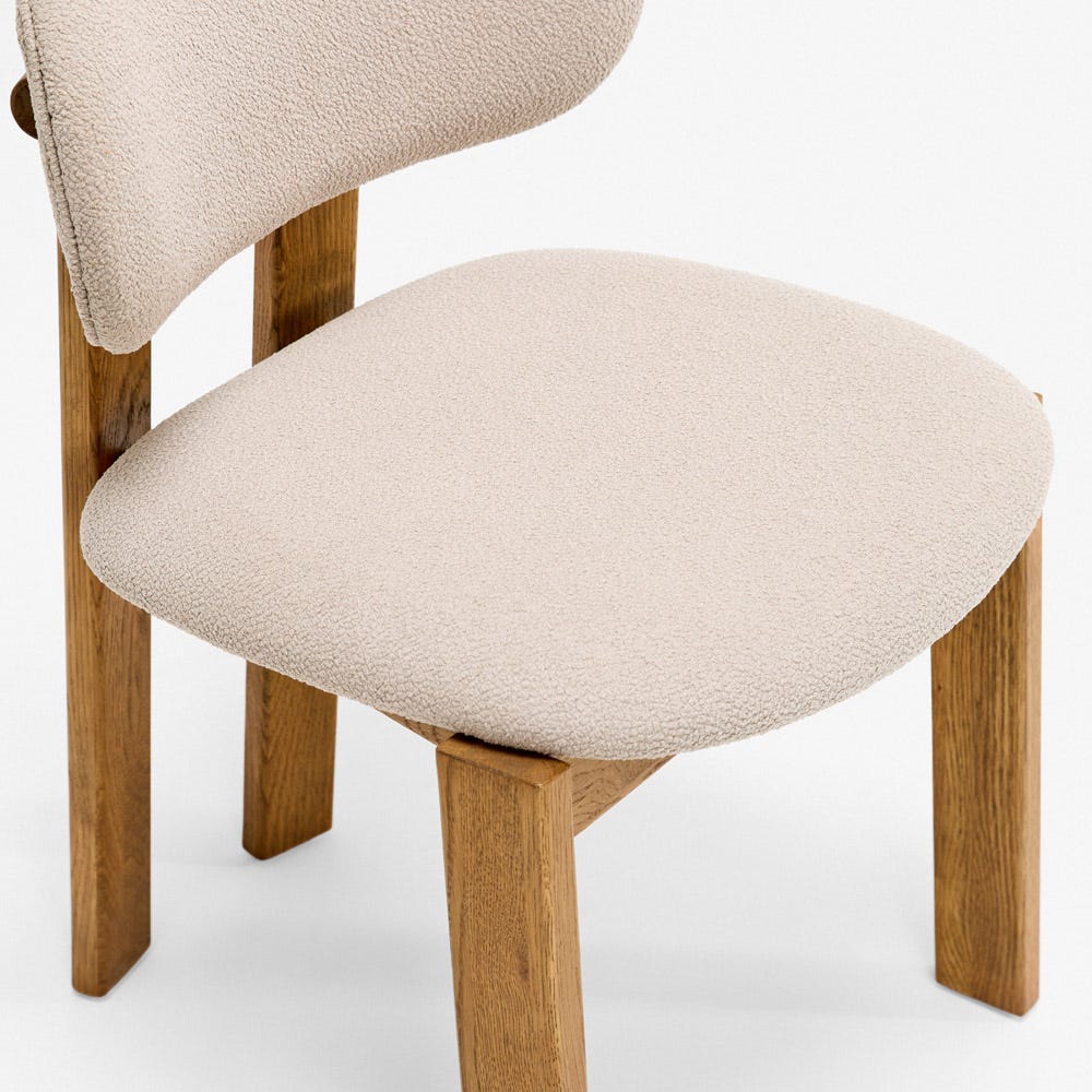 CORA OAK ARMLESS DINING CHAIR - NEUTRAL BOUCLE