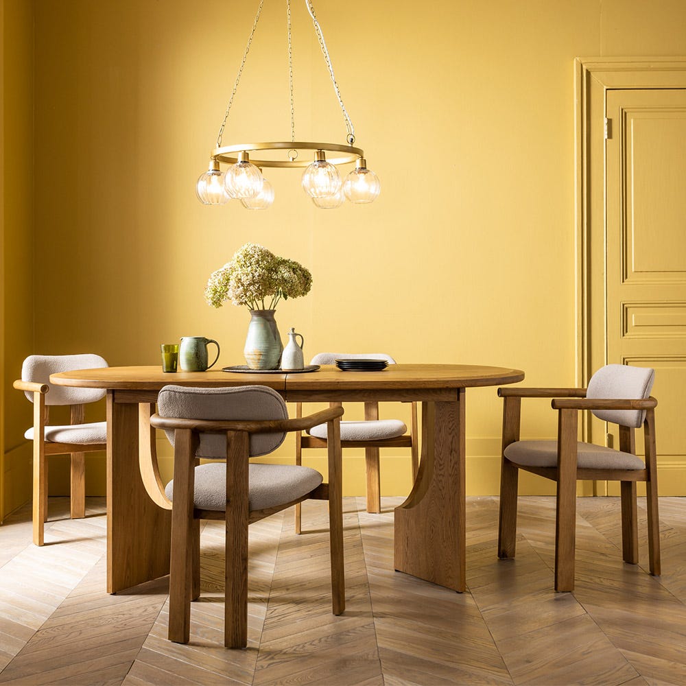 CORA OAK DINING CHAIR IN NEUTRAL BOUCLE