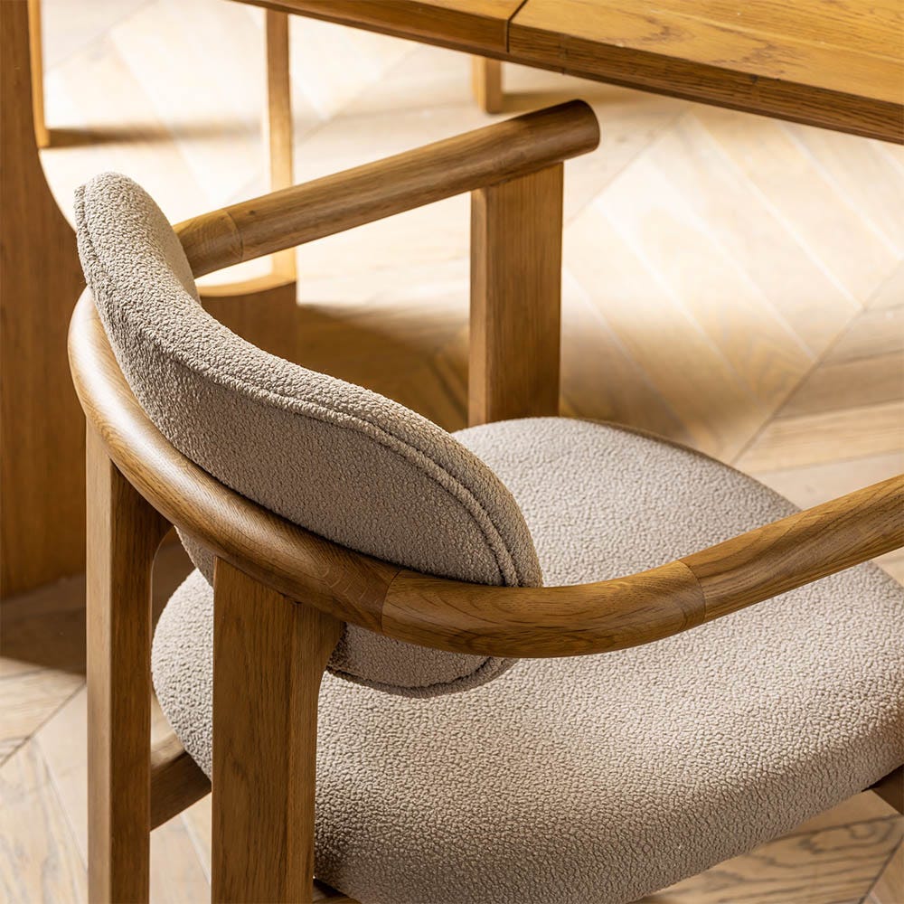 CORA OAK DINING CHAIR IN NEUTRAL BOUCLE