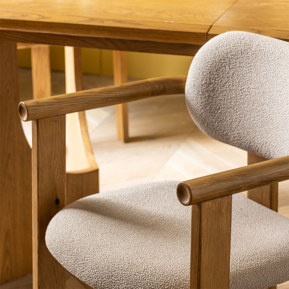 CORA OAK DINING CHAIR IN NEUTRAL BOUCLE