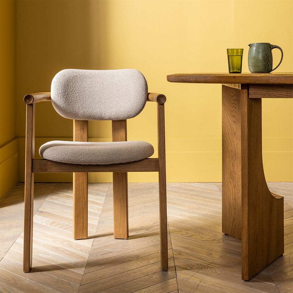CORA OAK DINING CHAIR IN NEUTRAL BOUCLE
