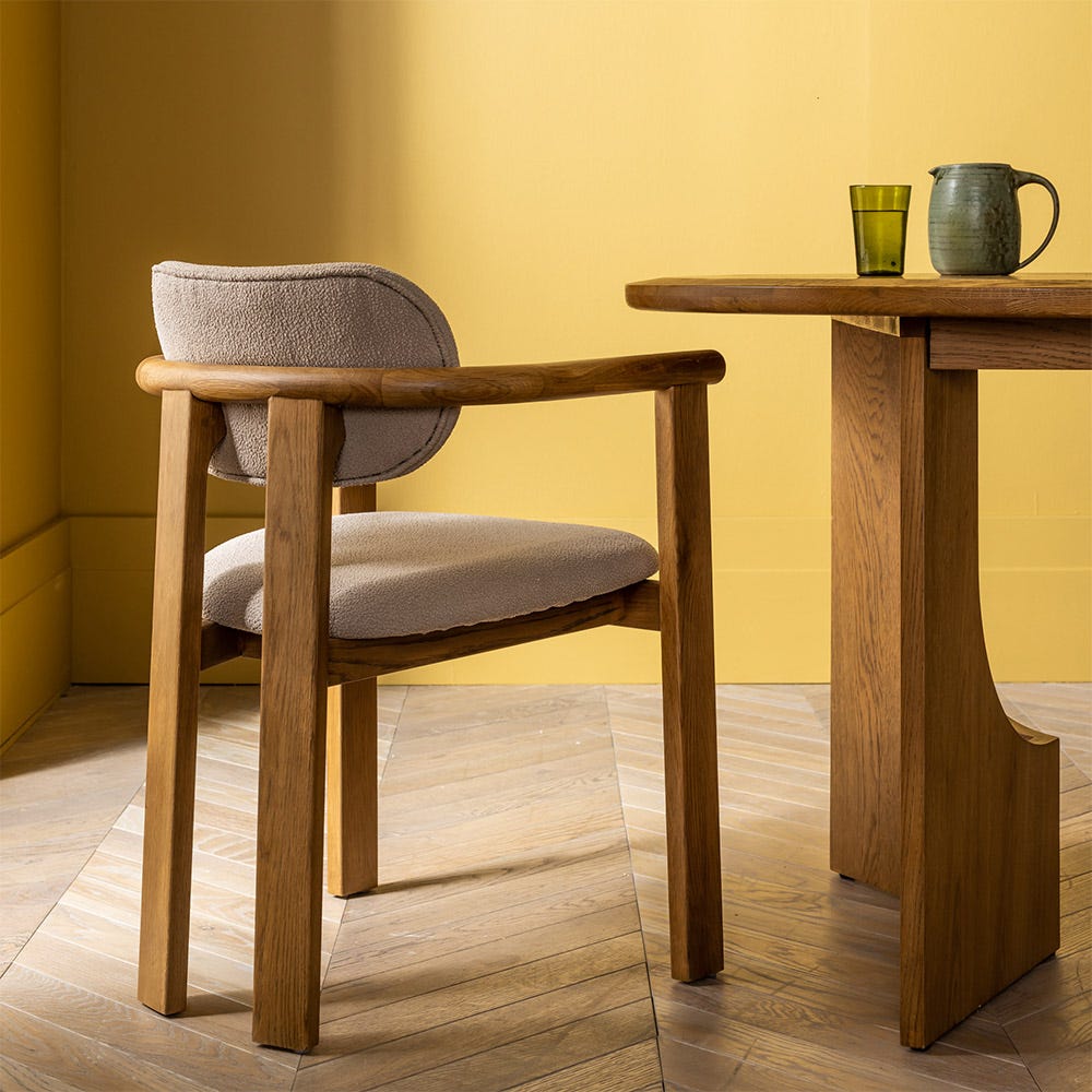 CORA OAK DINING CHAIR IN NEUTRAL BOUCLE