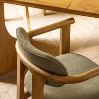 CORA OAK DINING CHAIR IN OLIVE GREEN BOUCLE