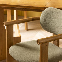 CORA OAK DINING CHAIR IN OLIVE GREEN BOUCLE