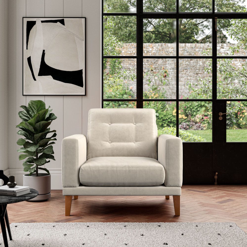 Fitzroy Armchair In Bone Easy Care Velvet