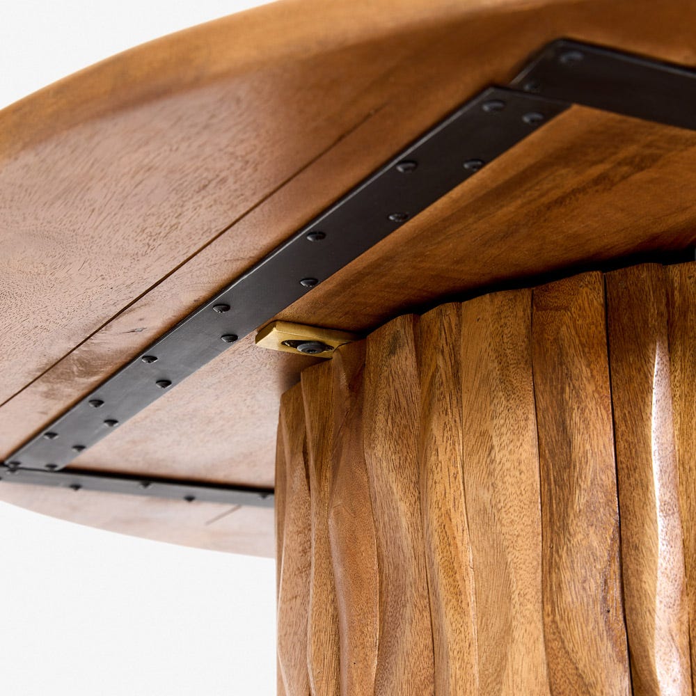 FLORA WOODEN ROUND DINING TABLE WITH CURVED EDGE PILLAR BASE