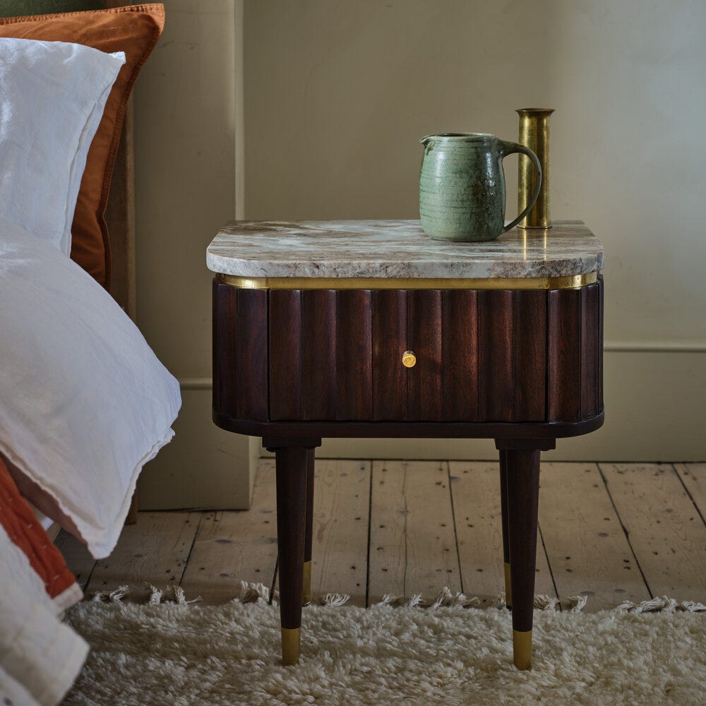 Flute Marble Bedside Table Vintage