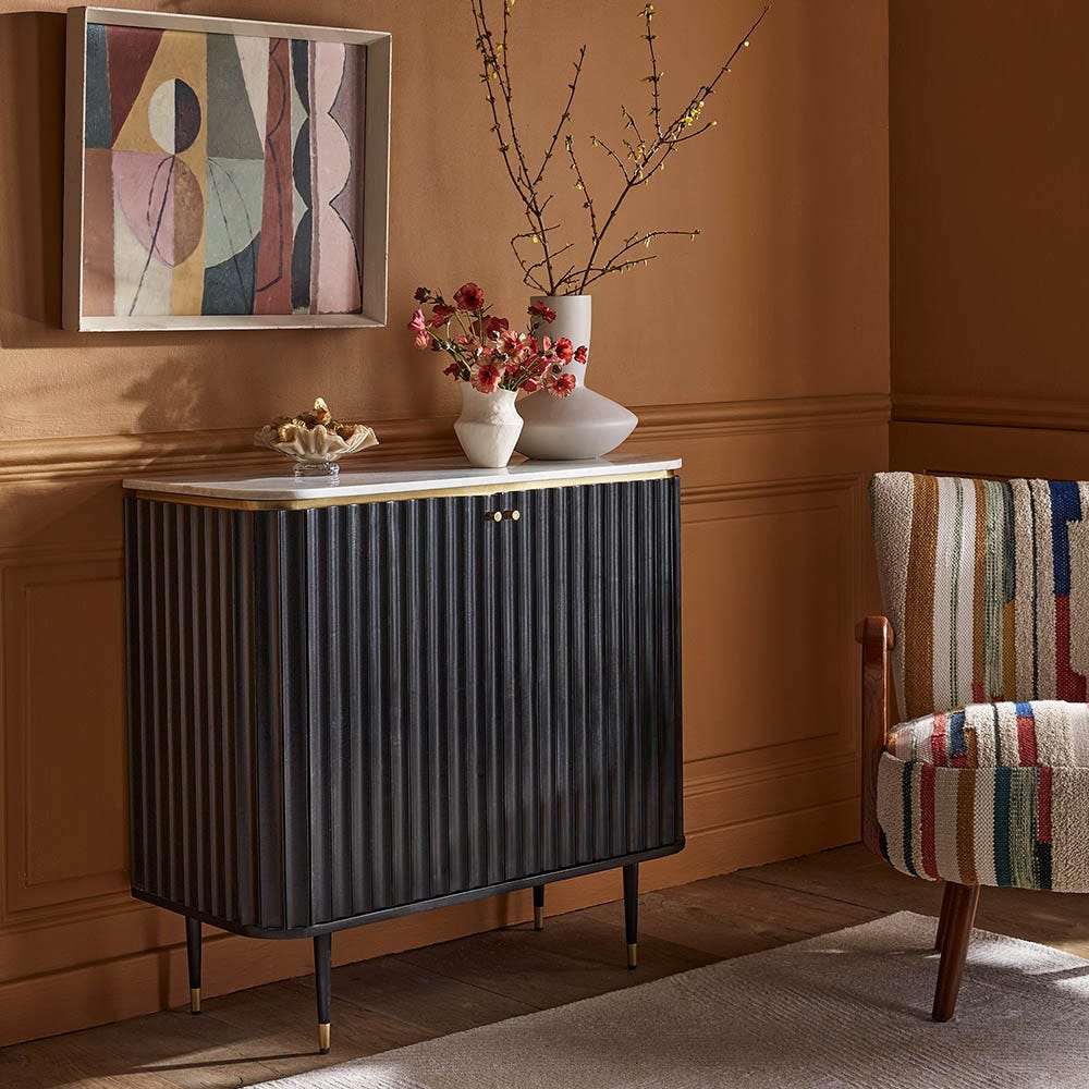Flute Marble Drinks Cabinet - Black