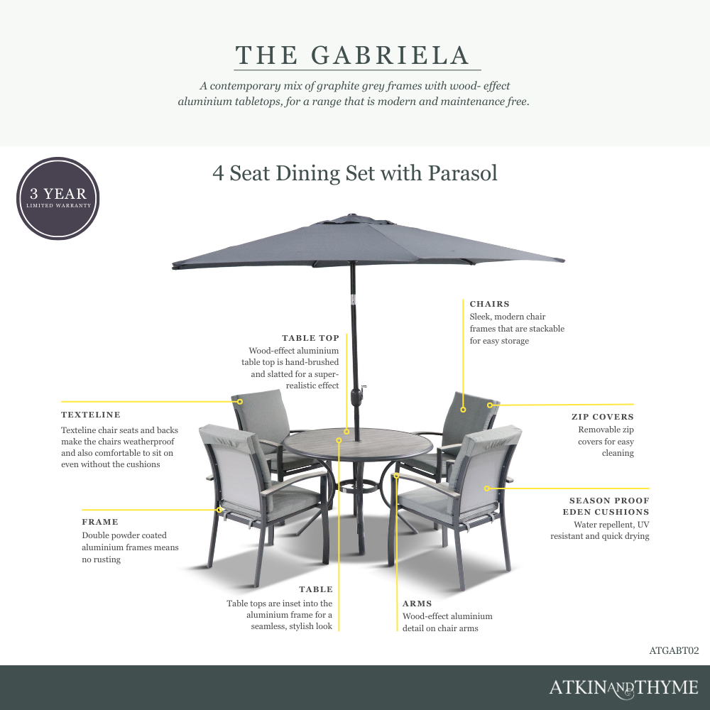 Gabriela 4 Seat Dining Set with Parasol