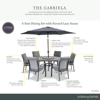 Gabriela 6 Seat Dining Set with Lazy Susan and Parasol