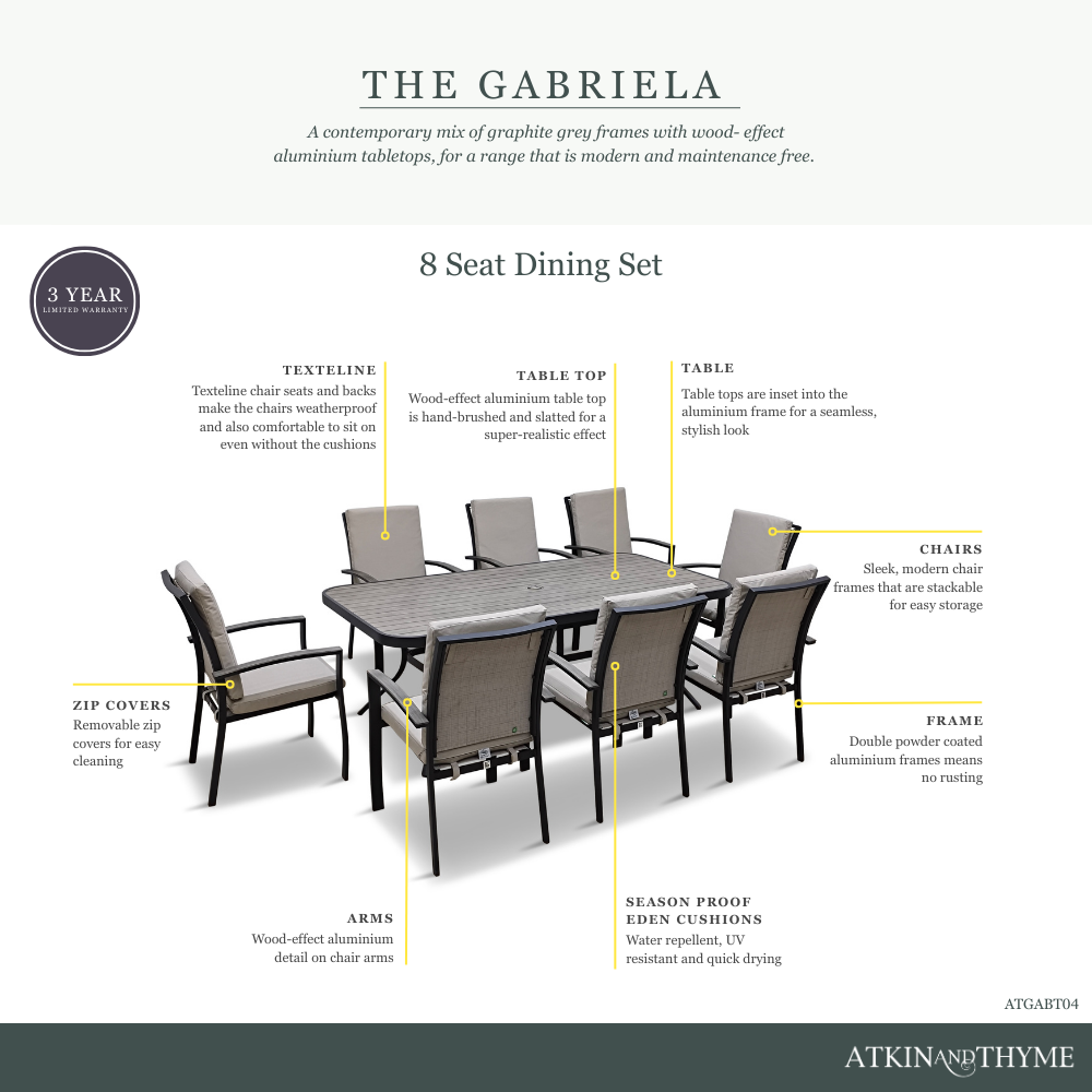 GABRIELA 8 SEAT DINING SET WITH 2.0 X 3.0M PARASOL