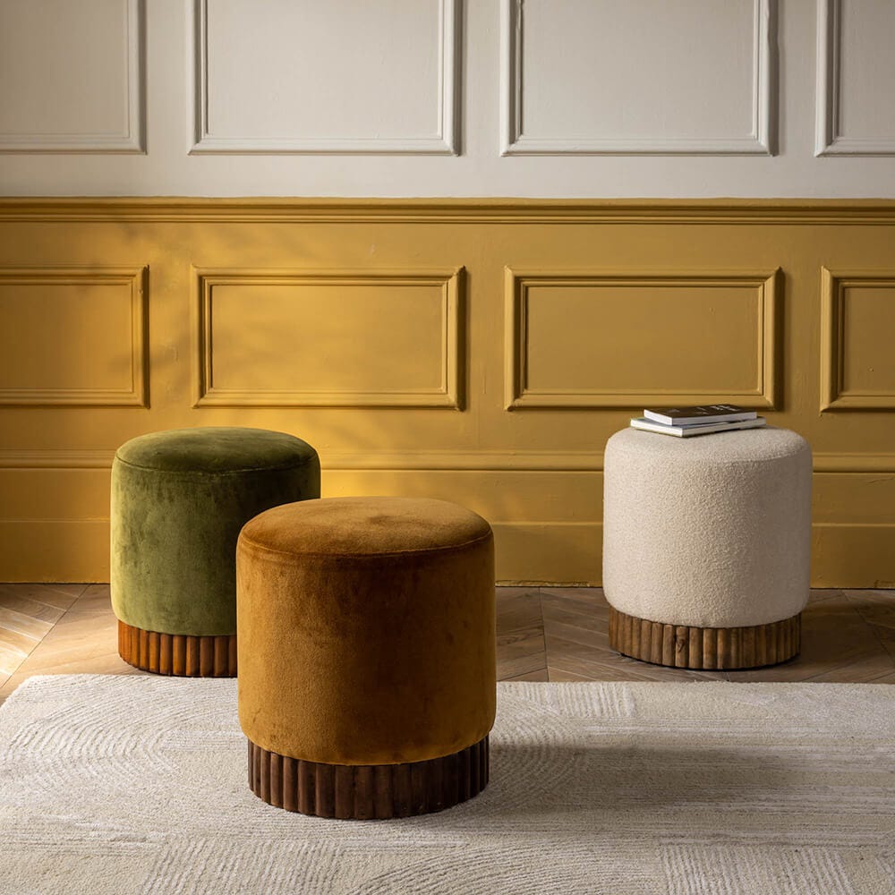 HOLBORN FOOTSTOOL IN MUSTARD VELVET