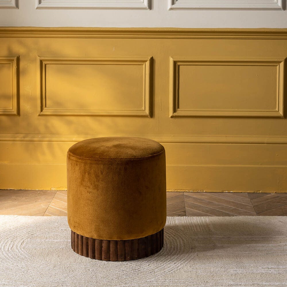 HOLBORN FOOTSTOOL IN MUSTARD VELVET