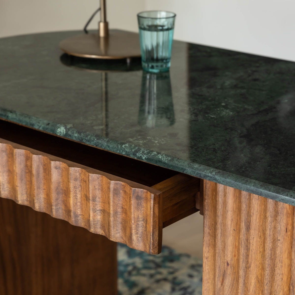 JUDE FLUTED DESK WITH FOREST GREEN MARBLE