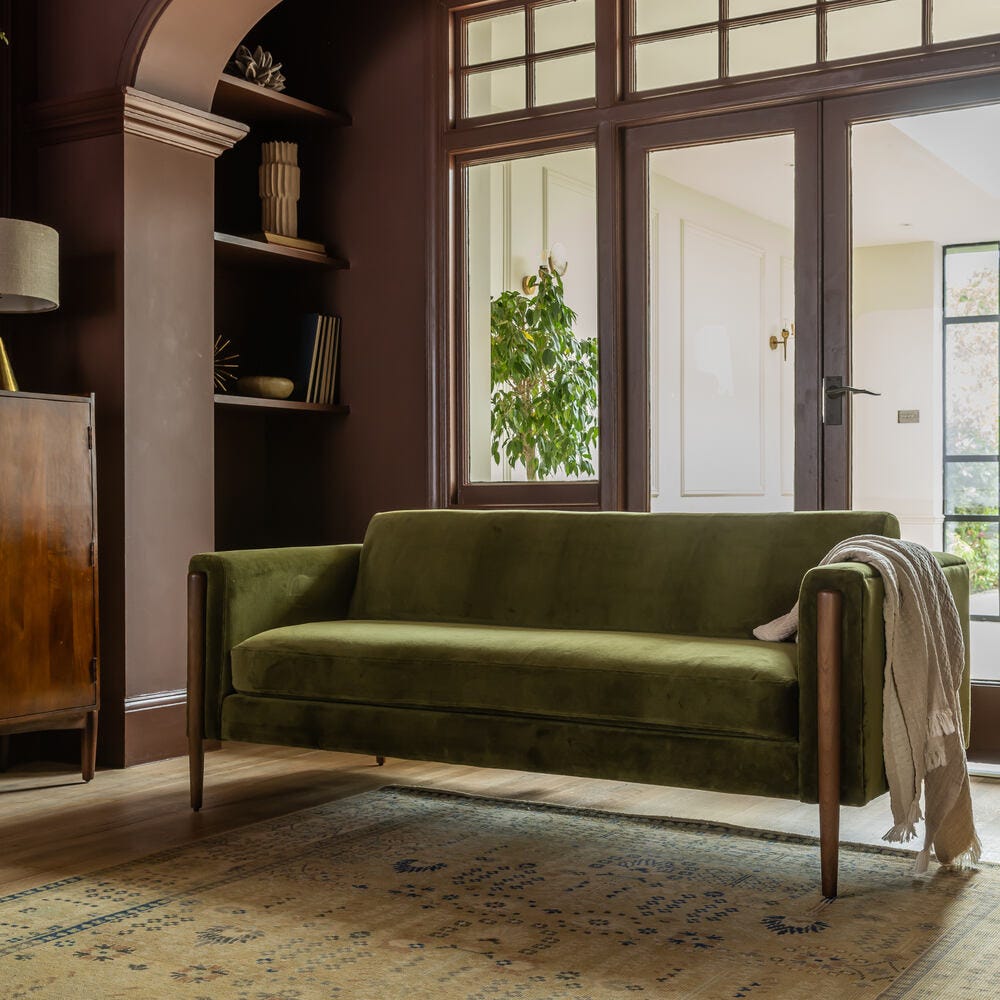 LEXINGTON 3-SEAT SOFA IN DEEP GREEN VELVET - NATURAL