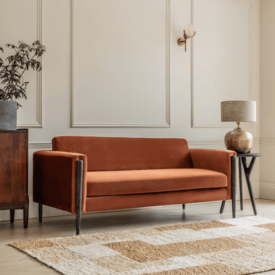 LEXINGTON 3-SEAT SOFA IN RUST VELVET - BLACK