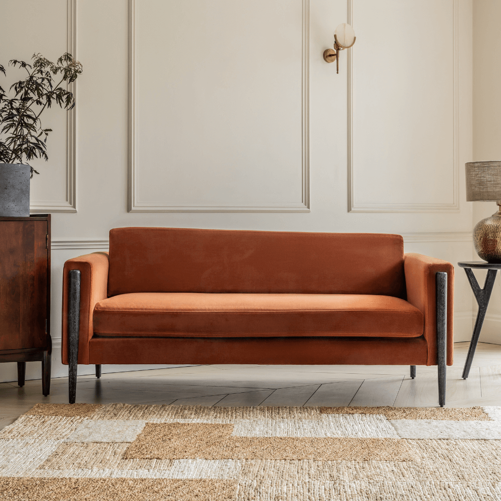LEXINGTON 3-SEAT SOFA IN RUST VELVET - BLACK