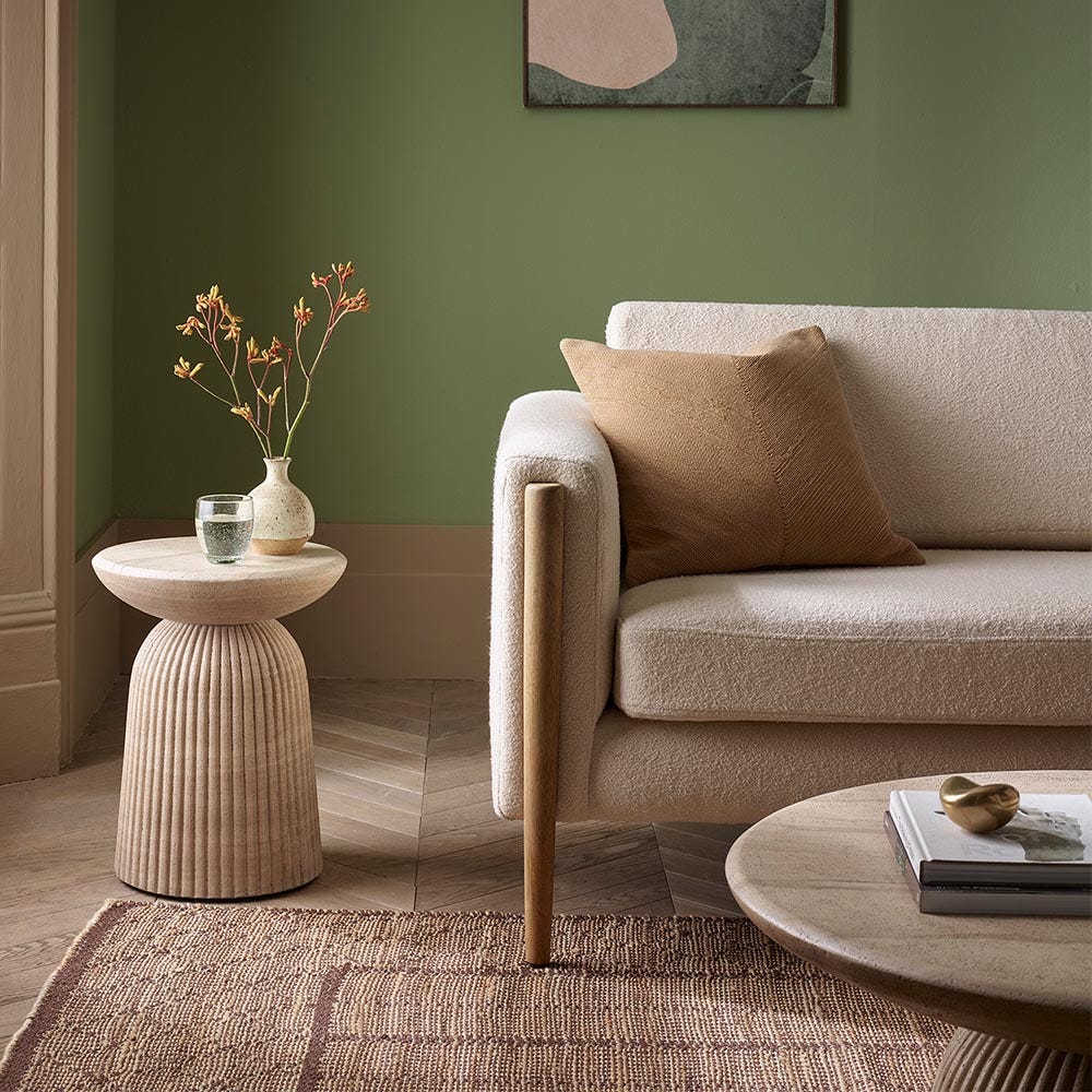 MASON SIDE TABLE / STOOL IN TRAVERTINE FINISH EFFECT