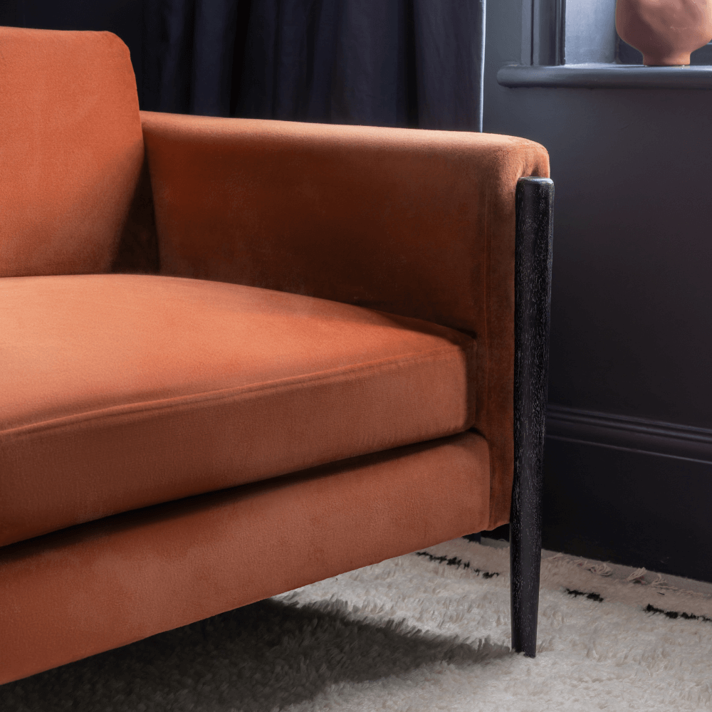 LEXINGTON LOVESEAT IN RUST VELVET - BLACK