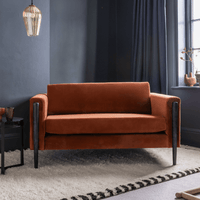 LEXINGTON LOVESEAT IN RUST VELVET - BLACK