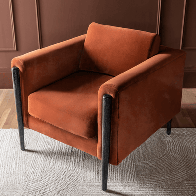 LEXINGTON ARMCHAIR IN RUST VELVET - BLACK