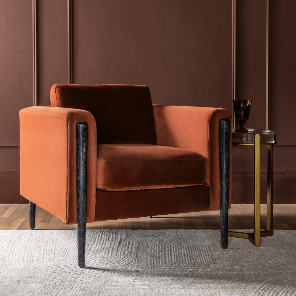 LEXINGTON ARMCHAIR IN RUST VELVET - BLACK