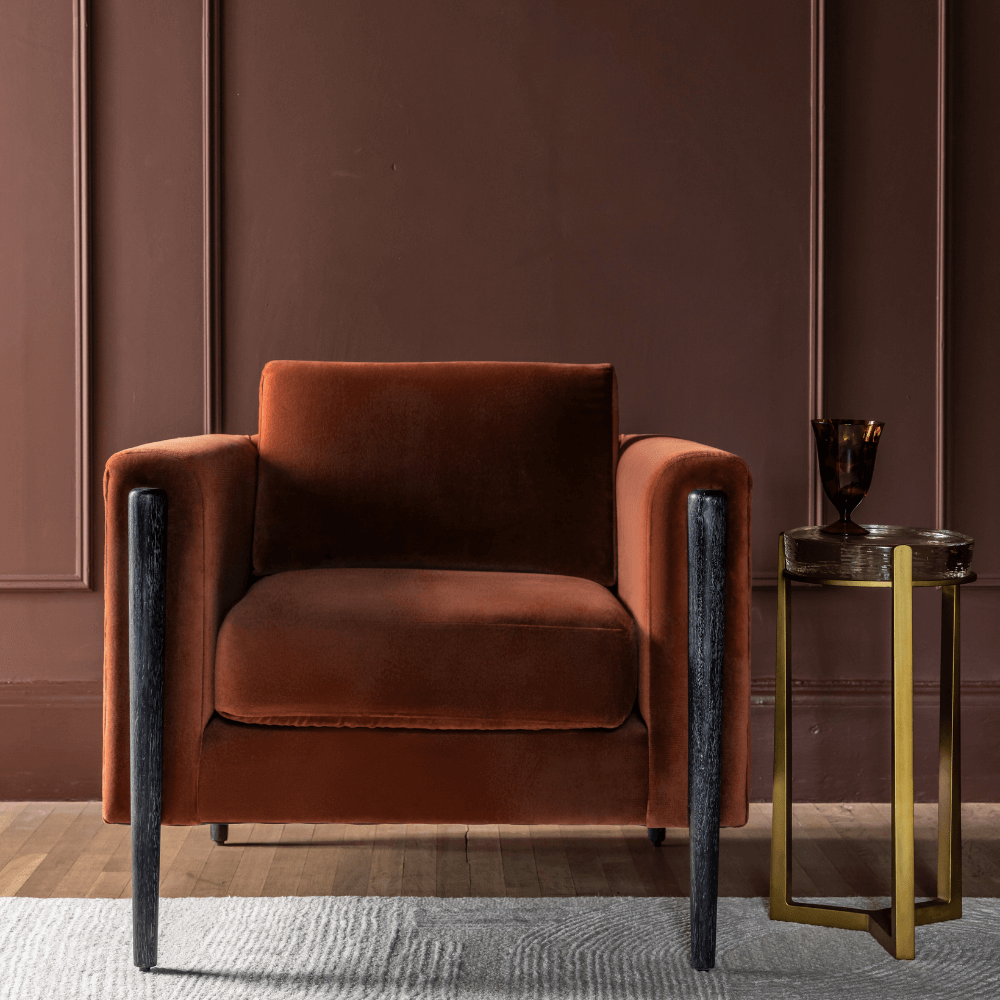 LEXINGTON ARMCHAIR IN RUST VELVET - BLACK