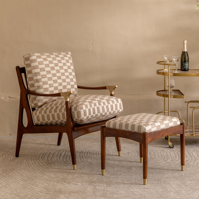 Levi Armchair & Footstool in Linwood Strata Café Crema