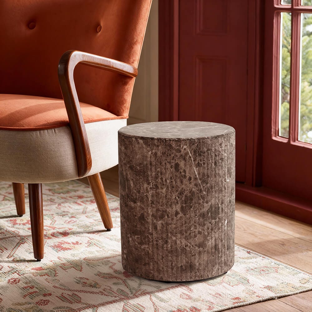 Maru Stool / Side Table - Brown Marble Finish