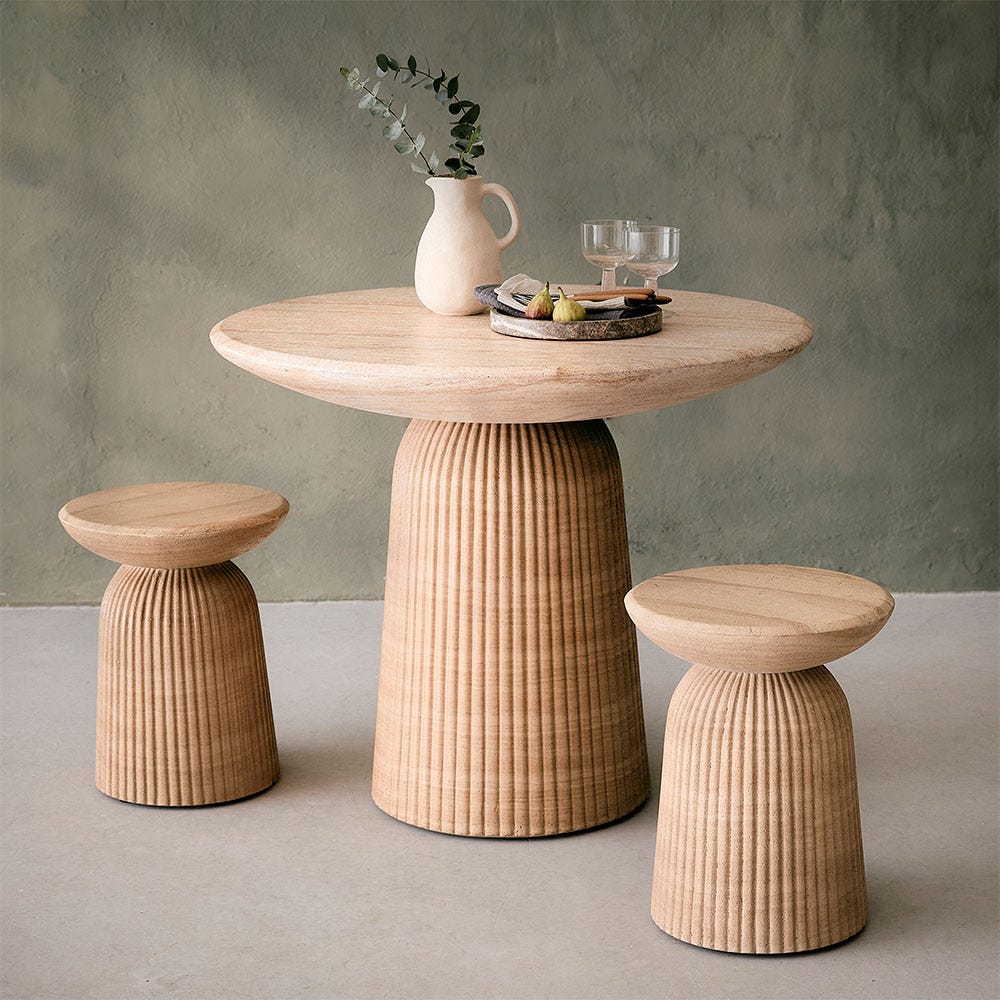 MASON SIDE TABLE / STOOL IN TRAVERTINE FINISH EFFECT