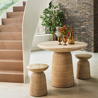 MASON SIDE TABLE / STOOL IN TRAVERTINE FINISH EFFECT