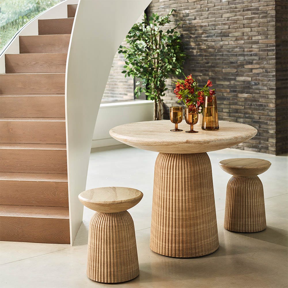 MASON SIDE TABLE / STOOL IN TRAVERTINE FINISH EFFECT