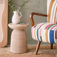 MASON SIDE TABLE / STOOL IN TRAVERTINE FINISH EFFECT