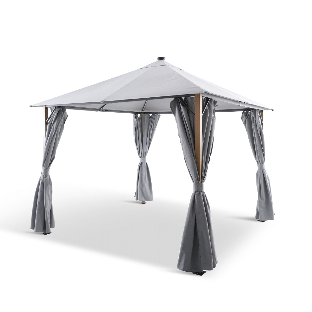 SAVANNAH OAK 4 X 3M FABRIC GAZEBO WITH SOLAR LIGHTS