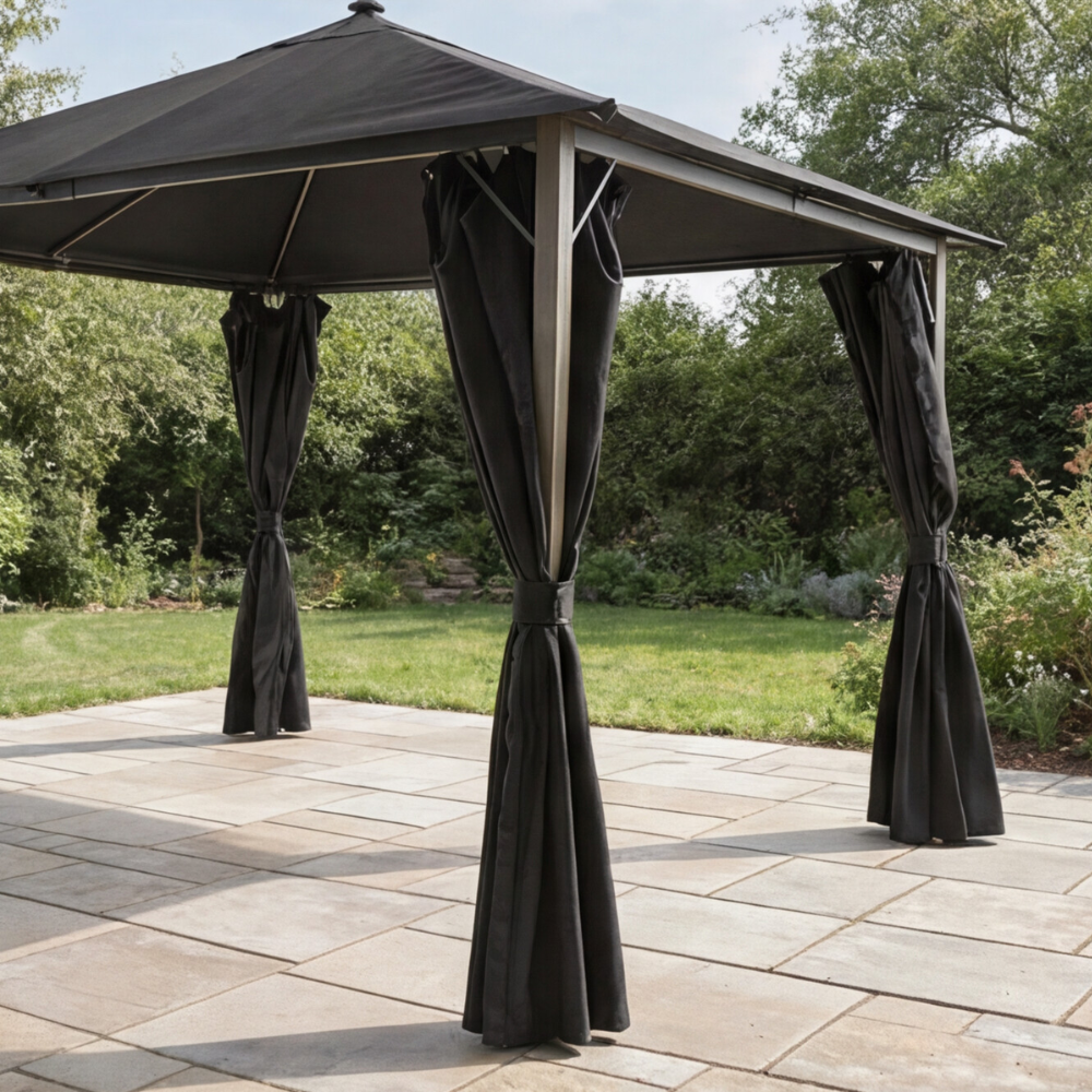 SAVANNAH BIRCH 3 X 3M FABRIC GAZEBO WITH SOLAR LIGHTS