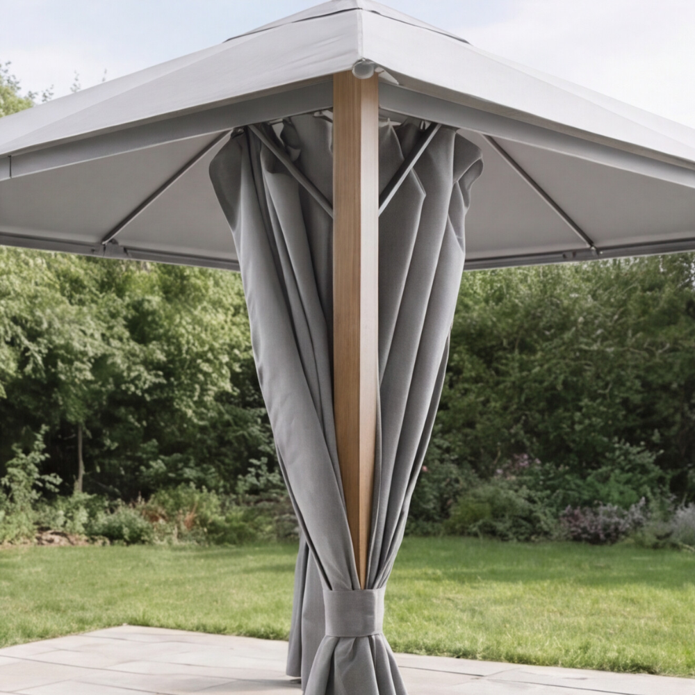 SAVANNAH OAK 4 X 3M FABRIC GAZEBO WITH SOLAR LIGHTS