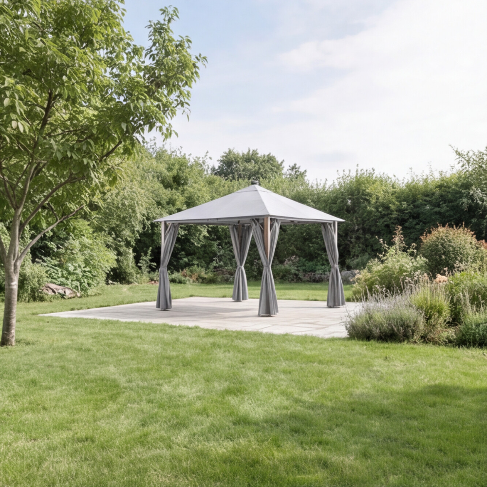 SAVANNAH OAK 4 X 3M FABRIC GAZEBO WITH SOLAR LIGHTS