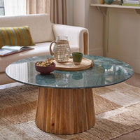 WESTBOURNE GREEN MARBLE COFFEE TABLE - NATURAL BASE