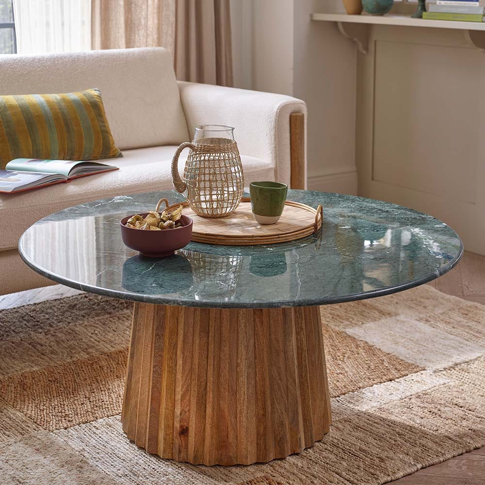 WESTBOURNE GREEN MARBLE COFFEE TABLE - NATURAL BASE