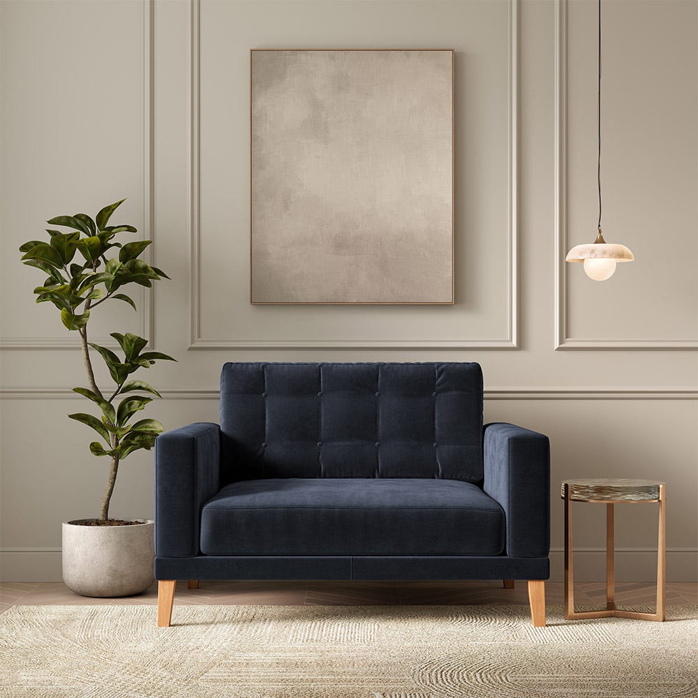Fitzroy Loveseat In Indigo Easy Care Velvet