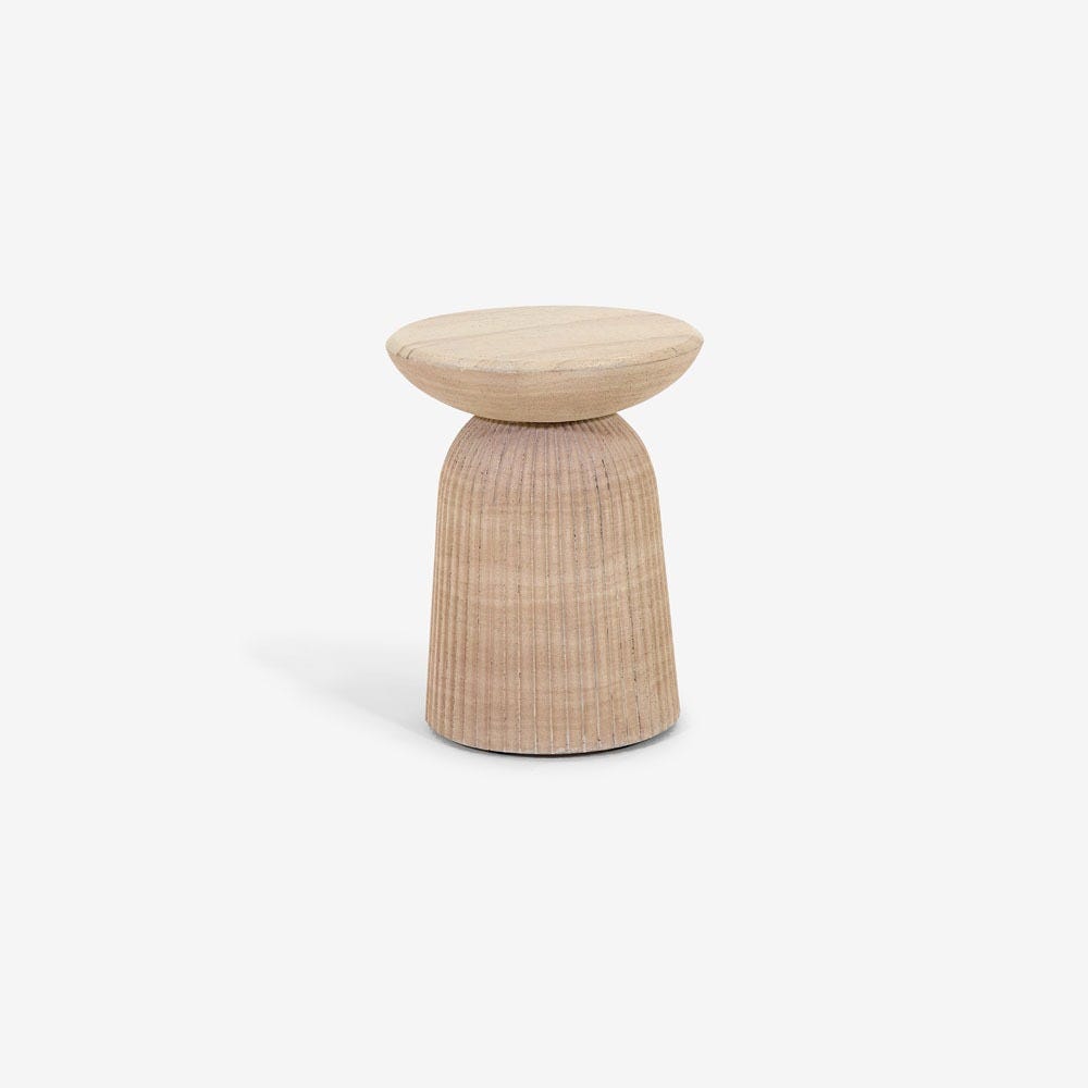 MASON SIDE TABLE / STOOL IN TRAVERTINE FINISH EFFECT