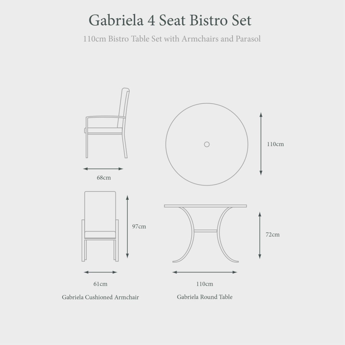 Gabriela 4 Seat Dining Set with Parasol