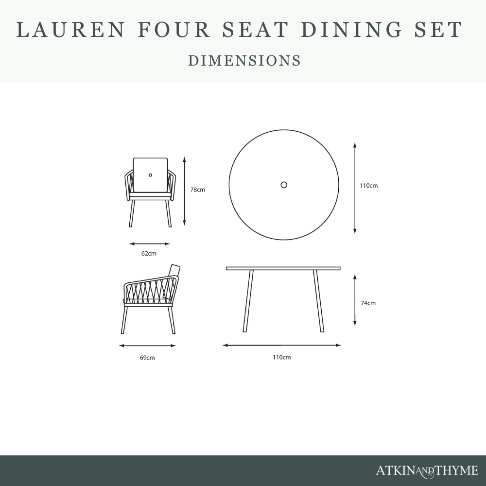 Lauren 4 Seat Dining Set with Parasol