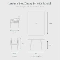 Lauren 6 Seat Dining Set with Parasol