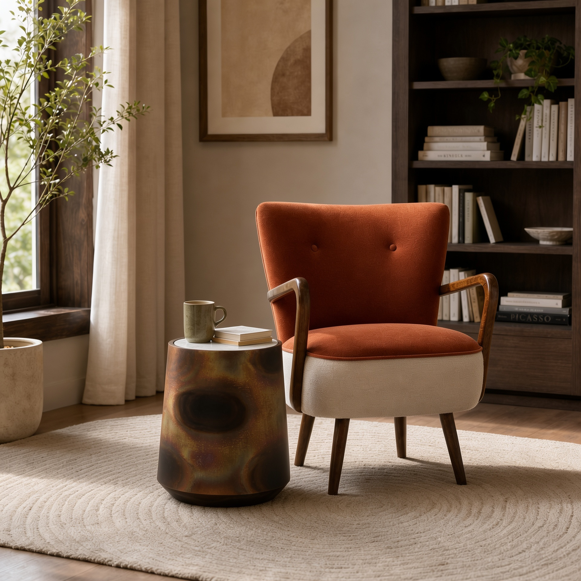 Burnished Copper And Marble Side Table