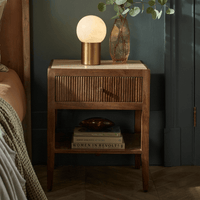 MIRABELLE TRAVERTINE BEDSIDE TABLE