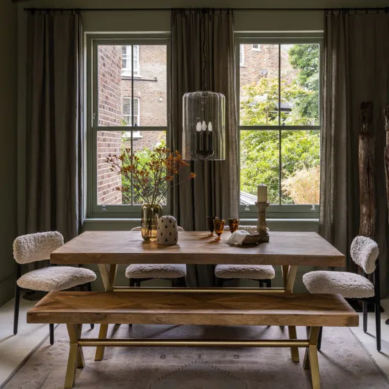 Reeves Large Dining Table, One Bench and Five Chairs in Neutral