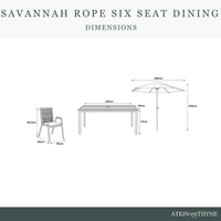 Savannah Rope 6 Seat Dining Set with Parasol - Oak