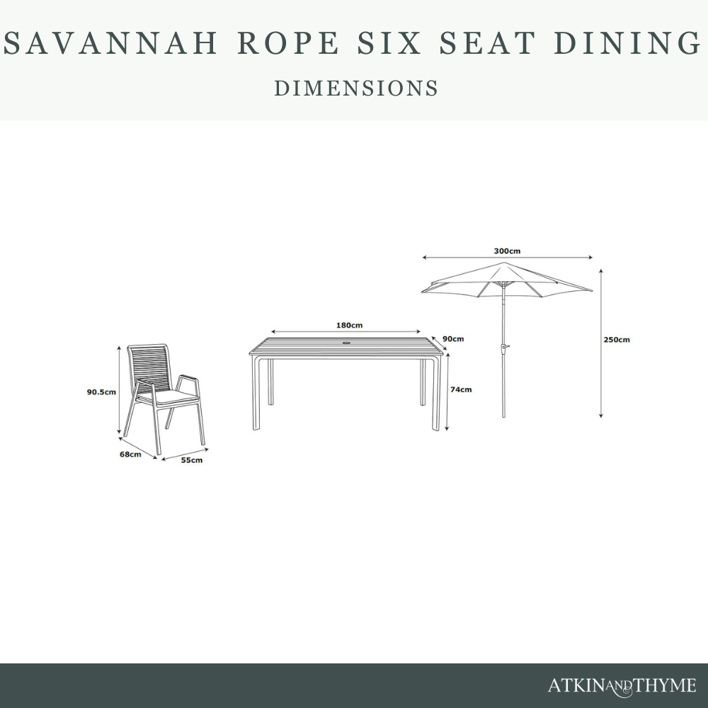 Savannah Rope 6 Seat Dining Set with Parasol - Oak