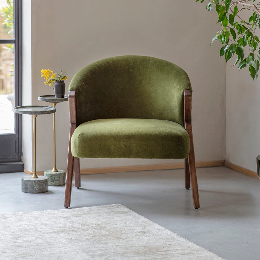 Scoop Armchair in Deep Green Velvet 
